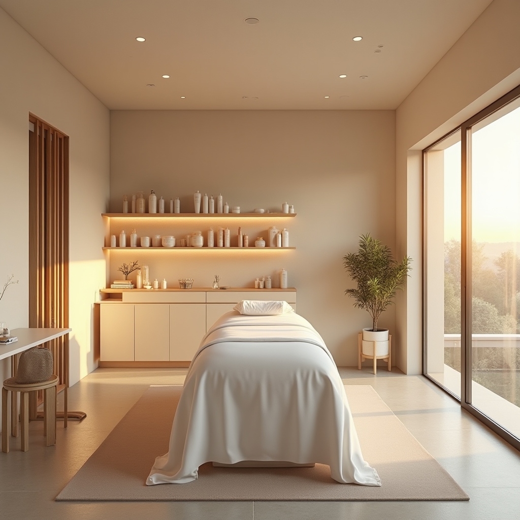 Centro de estética y bienestar con camillas y ambiente cuidado